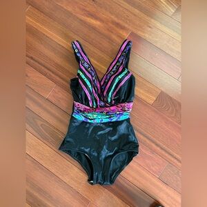 Catalina Bathing Swim Suit One Piece Illusions SZ 8 Black W Multicolor USA